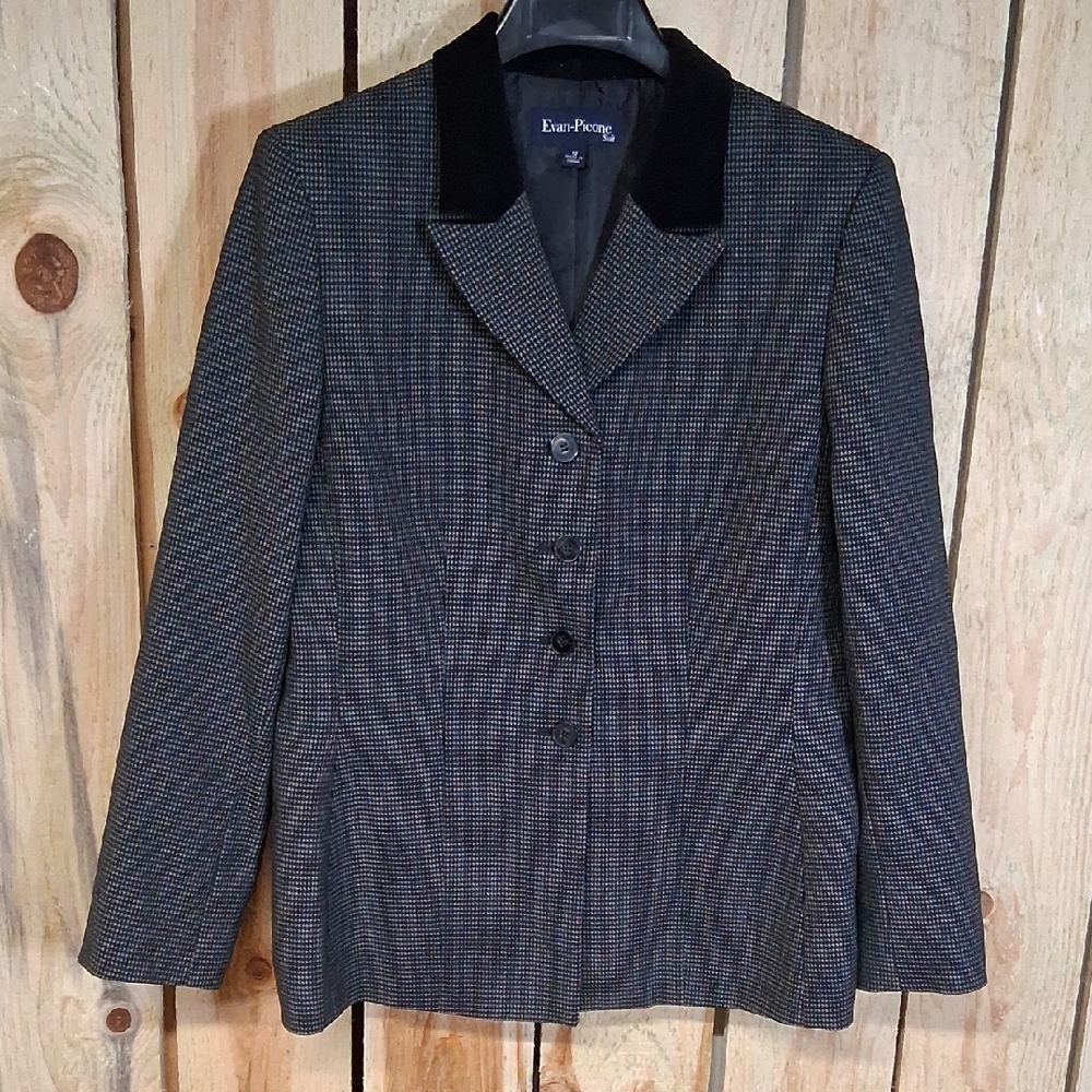 VINTAGE Evan Picone Womens Blazer Size 12 Black Houndstooth Office   Business